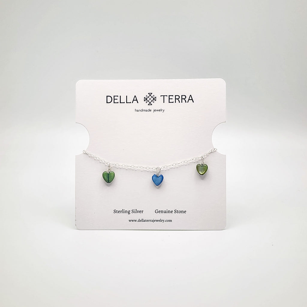 Heart Dangle Bracelet - Blue and Green