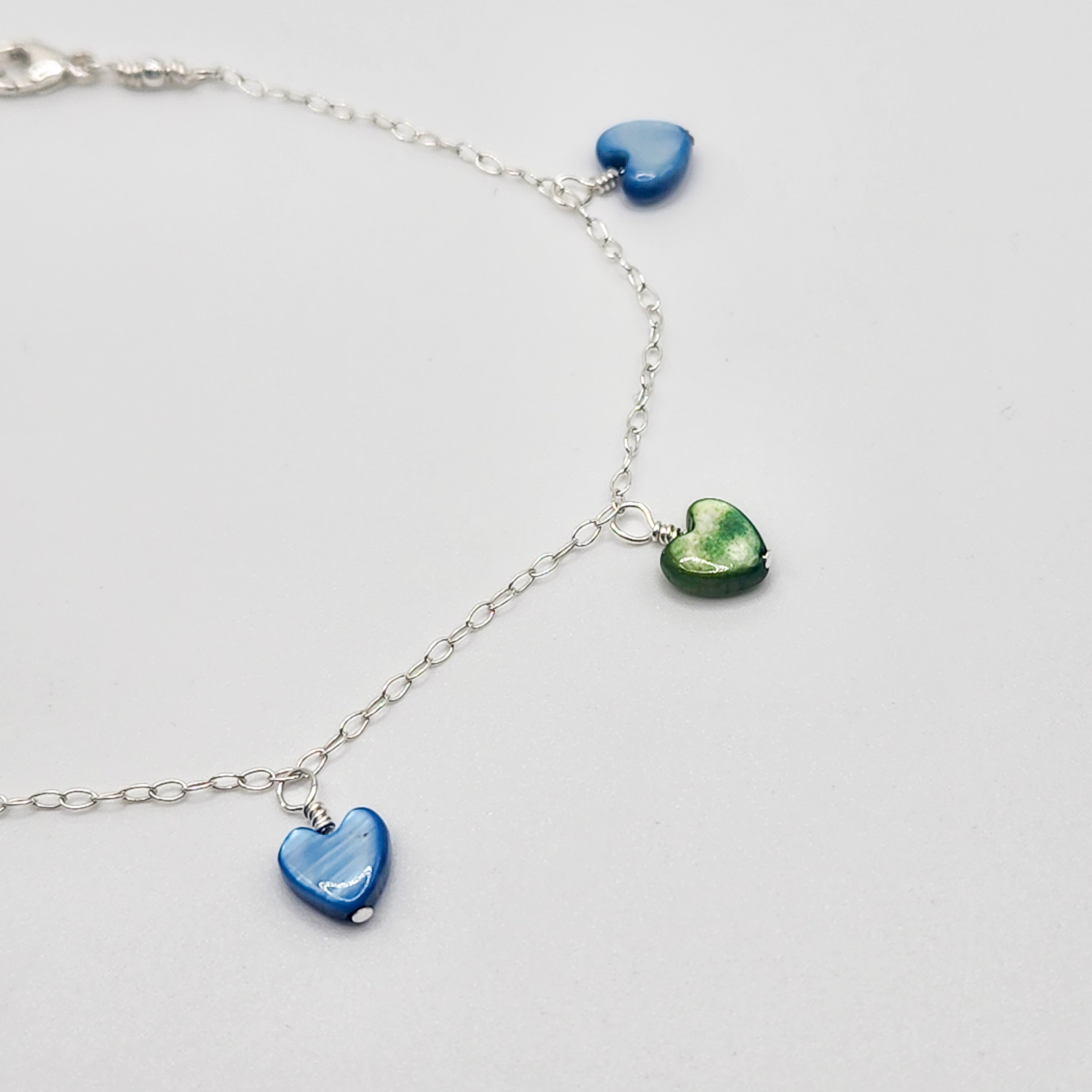 Heart Dangle Bracelet - Blue and Green