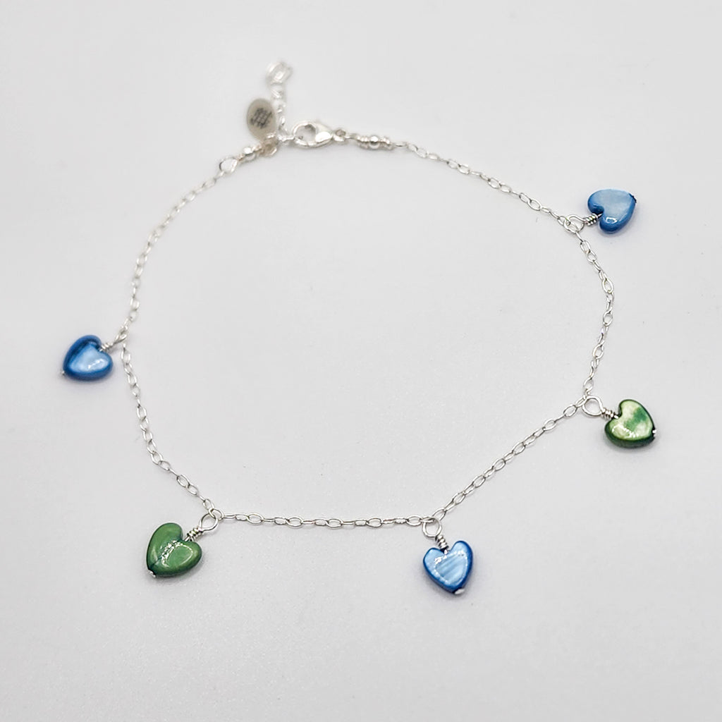 Heart Dangle Bracelet - Blue and Green