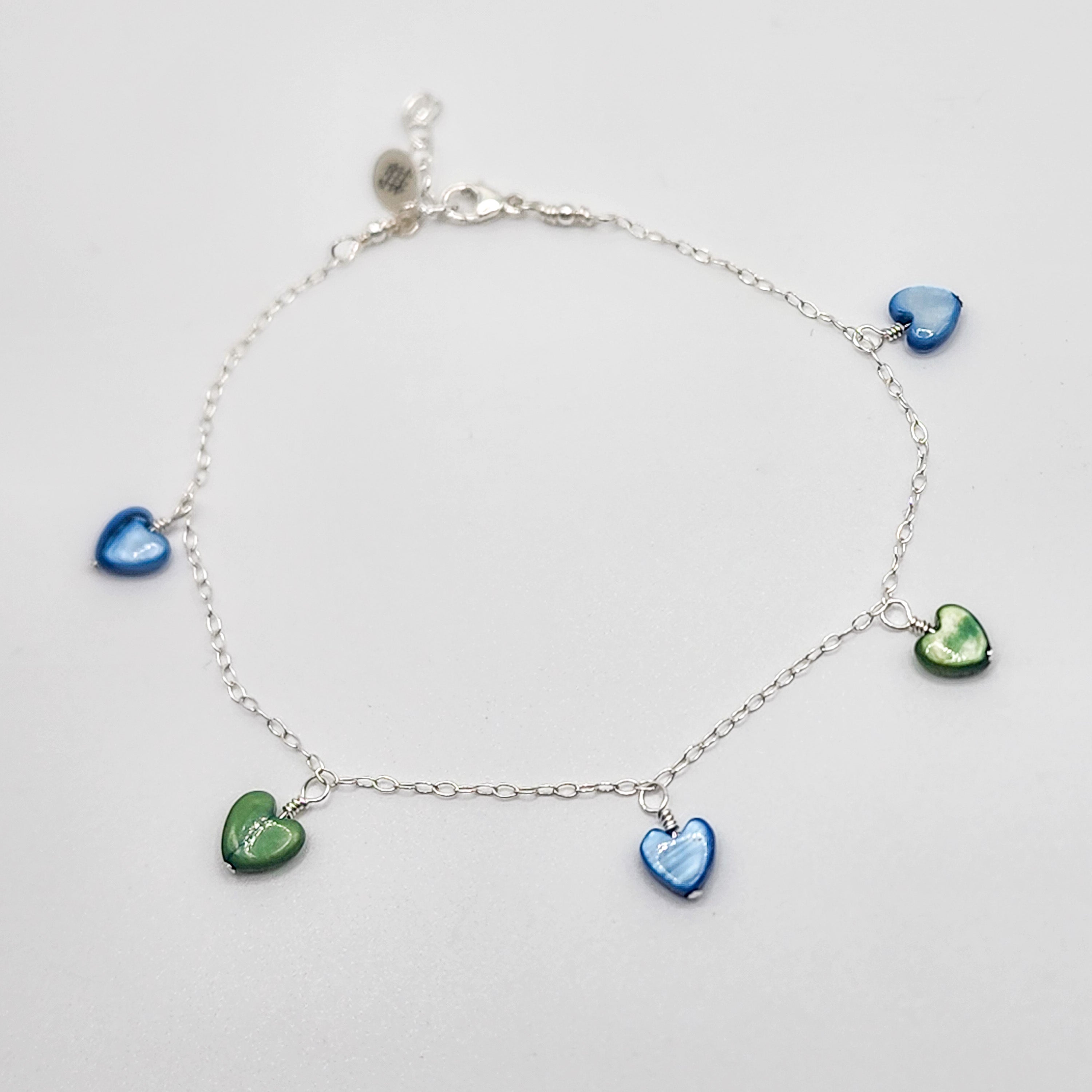 Heart Dangle Bracelet - Blue and Green